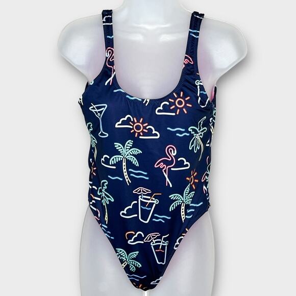 CHUBBIES The Electric Open Back One Piece Swimsuit Size Medium Neon Lights - Picture 2 of 6